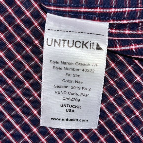 UNTUCKit LS Check Plaid Wrinkle Free Slim Fit Dress Shirt 100% Cotton Graach - Picture 2 of 7